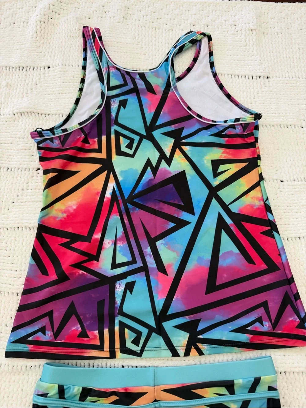 Girls 2-Piece Tankini Swimsuit Set Size 15T Colorful Geometric Swimwear
